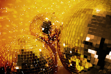 Gold colored disco ball baubles