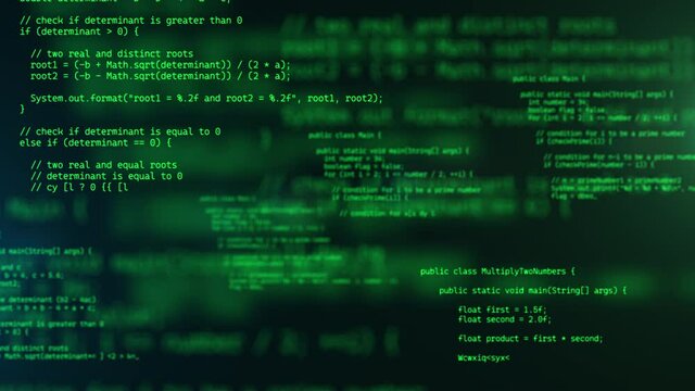 Developer working on program code. Hack or protection data. Website scripts digits and commands at computer screen. Modern hi-tech software development and blockchain concept. 3D technology background