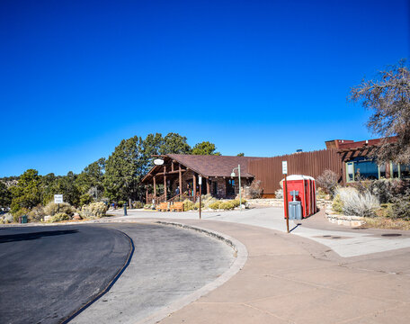 Grand Canyon National Park, Arizona, USA - November 22, 2021: Bright Angel Lodge in the Village of Grand Canyon National Park in Late Morning on a Fall Day