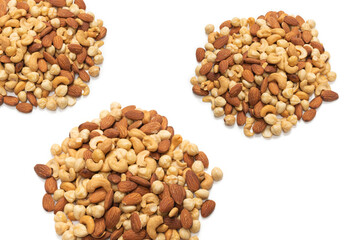 Mix of nuts isolated on white background. Top view.