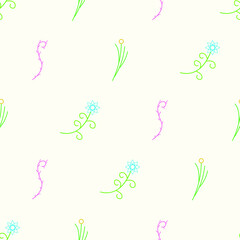 Abstract Doodle Seamless Pattern Plants Branch Botanic Leaf Leaves Herb Nature Background Decoration Vector Design Style For Prints Textiles, Clothing, Gift Wrap, Wallpaper, Pastel