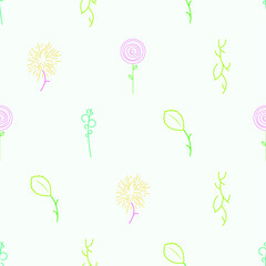Abstract Doodle Seamless Pattern Plants Branch Botanic Leaf Leaves Herb Nature Background Decoration Vector Design Style For Prints Textiles, Clothing, Gift Wrap, Wallpaper, Pastel