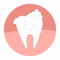 Clean happy tooth in cartoon style. Vector illustration on the topic of brushing teeth