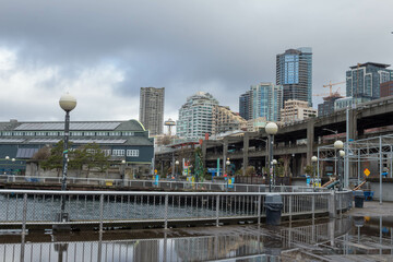 Fototapeta na wymiar Building View from Waterfront Downtown Seattle
