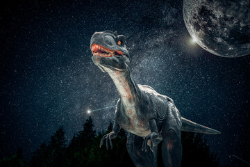 Fototapeta premium Prehistoric dinosaur on the background of the ancient world.