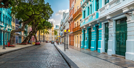View of the colonial architecture of Recife in Pernambuco, Brazil. - obrazy, fototapety, plakaty