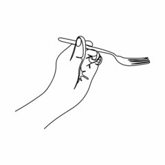 Vector abstract continuous one single simple line drawing icon of fork in hand in silhouette sketch.