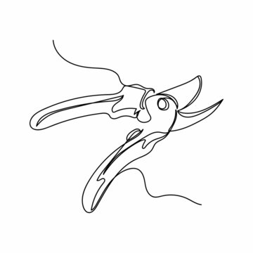 recommend clip art: Vector abstract continuous one single simple line drawing icon of garden pruner in silhouette sketch.