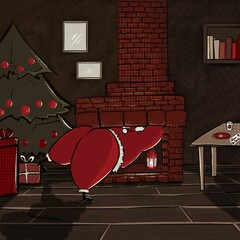 Santa Claus in a chimney illustration
