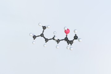 Molecule of linalool, isolated molecular model. 3D rendering