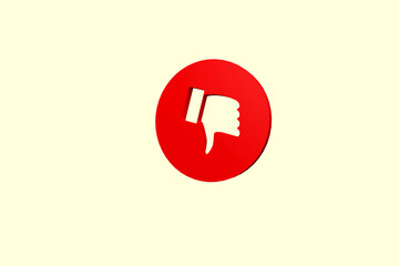 Thumb down icon on a colored background. Social media dislike or bad review concept. 3d rendering