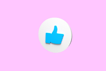 Thumb up icon from the color background. Concept of like at social network, success or good feedback. 3d rendering