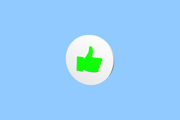 Thumb up icon from the color background. Concept of like at social network, success or good feedback. 3d rendering