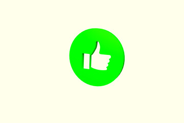 Thumb up icon from the color background. Concept of like at social network, success or good feedback. 3d rendering