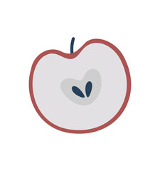 Obraz premium Cute Scandinavian cut half red apple with on white silhouette. Flat style for decorated and any design. Vector illustration about fruit