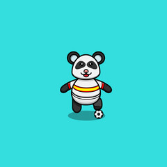Cute Baby Panda Wearing Football Costume. Character, Logo, Icon And Inspiration Design.