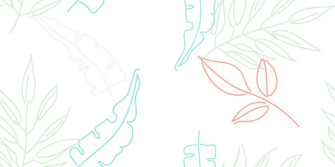 Fototapeta na wymiar Tropical Leaf Modern Print Pastel One Line Drawing