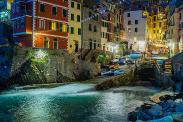 Beautiful Italian fishing village by nigh-Riomaggiore- Italy(cinque terre- UNESCO World Heritage Site)