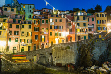 Beautiful Italian fishing village by nigh-Riomaggiore- Italy(cinque terre- UNESCO World Heritage Site)