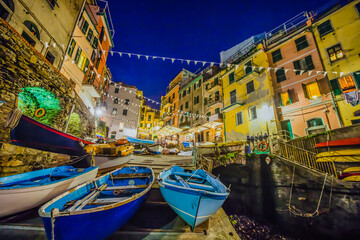 Beautiful Italian fishing village by nigh-Riomaggiore- Italy(cinque terre- UNESCO World Heritage Site)