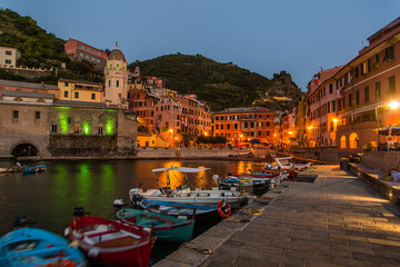 Beautiful Italian fishing village by night-Vernazza- Italy(cinque terre- UNESCO World Heritage Site