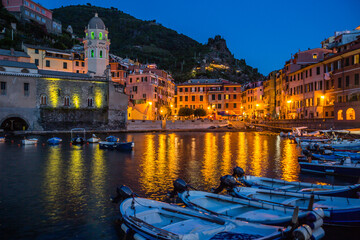 Beautiful Italian fishing village by night-Vernazza- Italy(cinque terre- UNESCO World Heritage Site