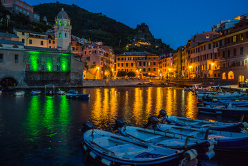 Beautiful Italian fishing village by night-Vernazza- Italy(cinque terre- UNESCO World Heritage Site