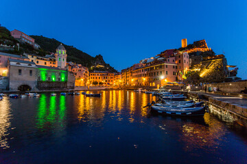 Beautiful Italian fishing village by night-Vernazza- Italy(cinque terre- UNESCO World Heritage Site