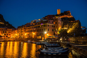 Fototapeta na wymiar Beautiful Italian fishing village by night-Vernazza- Italy(cinque terre- UNESCO World Heritage Site