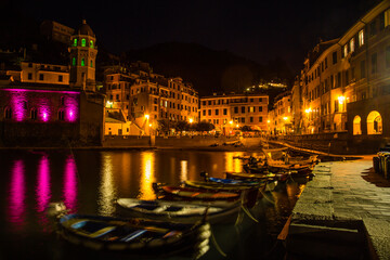 Beautiful Italian fishing village by night-Vernazza- Italy(cinque terre- UNESCO World Heritage Site