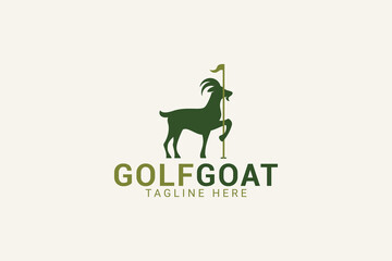 golf goat logo with an image of agoat holding a golf flag.