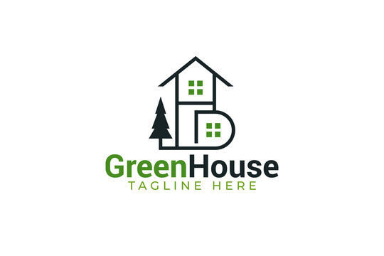 green house logo with a combination of a house, pine, and letter HD as the icon.