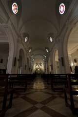 Chascomus, Argentina - October 23, 2021: Some parishioners leave after praying in the cathedral of Chascomus