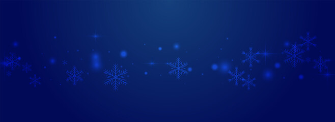 Fototapeta na wymiar Glow Snowfall Vector Pnoramic Blue Background.