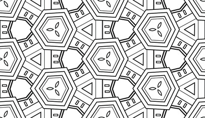 Monochrome vector background. Modern collection seamless patterns hexagon. Geometric decor for website, card, textile, print.