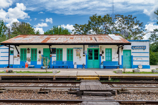 Facade of the old Gandara railway station, near Chascomus (Argentina)