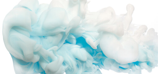 Fototapeta premium White with blue gentle romantic background, abstraction, abstraction macro photography of acrylic ink in water isolated on white background