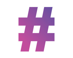 Vector gradient purple to pink hashtag symbol icon.