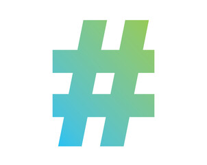 Vector gradient pastel green to blue hashtag symbol icon.