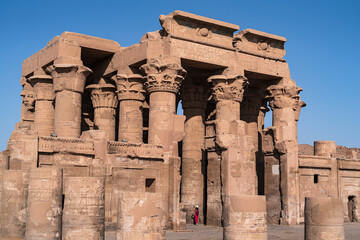 Fototapeta na wymiar View of the temple of Kom Ombo with its large columns. Photograph taken in Kom Ombo, Aswan, Egypt. 
