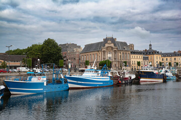 View of the town of Dieppe and its fishing port in Normandy, France - obrazy, fototapety, plakaty