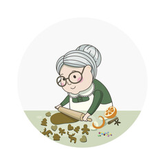 Cute Granny (Grandma) is cooking gingerbread cookies.