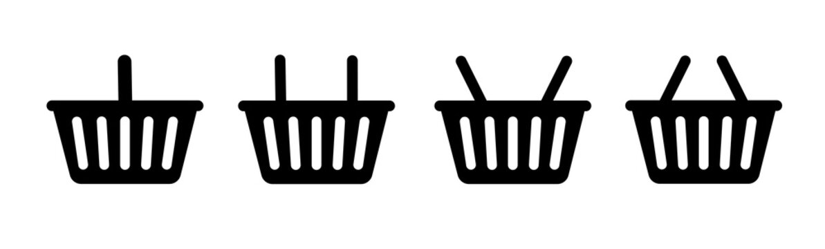 Set of black baskets with different position of Handle Baskets, vector illustration. Icon.