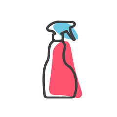 Detergent bottle linear icon. Template of cleaning supplies. Isolated vector illustration.