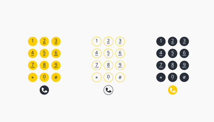 Dial keypad design with numbers and letters in black and yellow style. Smartphone interface with call screen