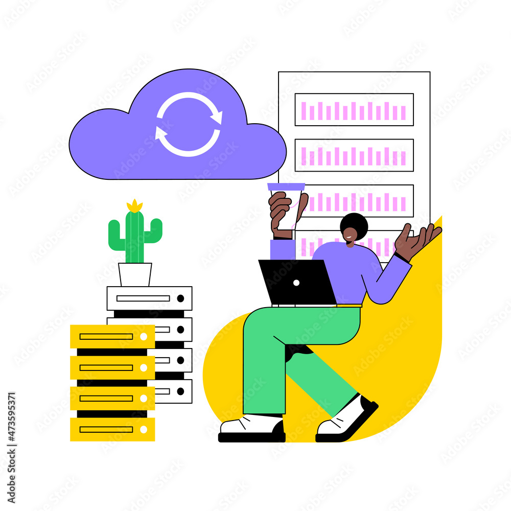 Poster backup server abstract concept vector illustration. online data backup software, secondary system re