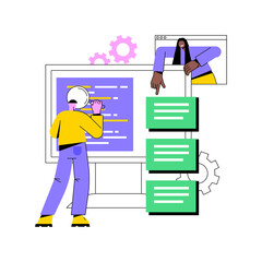 Software requirement description abstract concept vector illustration. Software system description, agile tool, business analysis, project development specifications, document abstract metaphor.