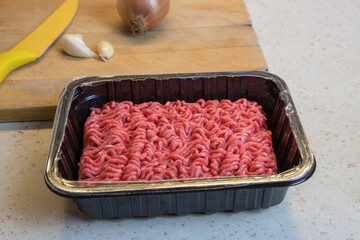 Minced meat and vegetables for making minced meat.