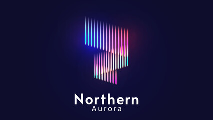 Northern aurora. Vector banner, logo or emblem template. Northern bright lights. On dark background.