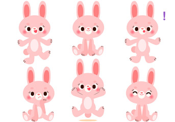 ウサギの表情と仕草イラストセット